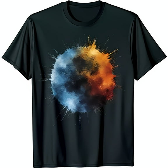 Vibrant Black T-Shirt with Colorful Abstract Chest Graphic Blue Design