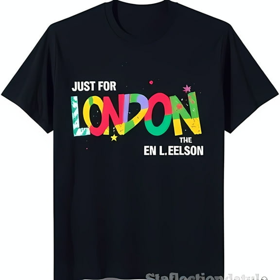 Vibrant Black T-Shirt with Colorful 'JUST FOR LONDON' Graphic Design