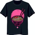 thumbnail image 1 of Vibrant Black T-Shirt with Colorful Noodle Graphic & Whimsical Design, 1 of 5