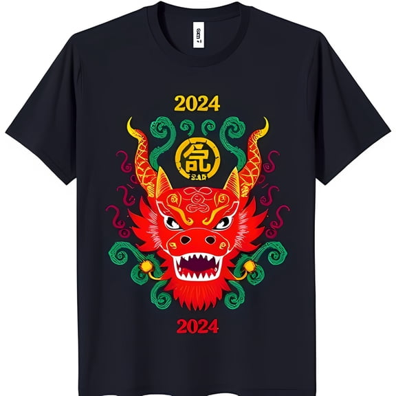 Vibrant Black T-Shirt with Graphic & Colorful Vines for Chinese New Year
