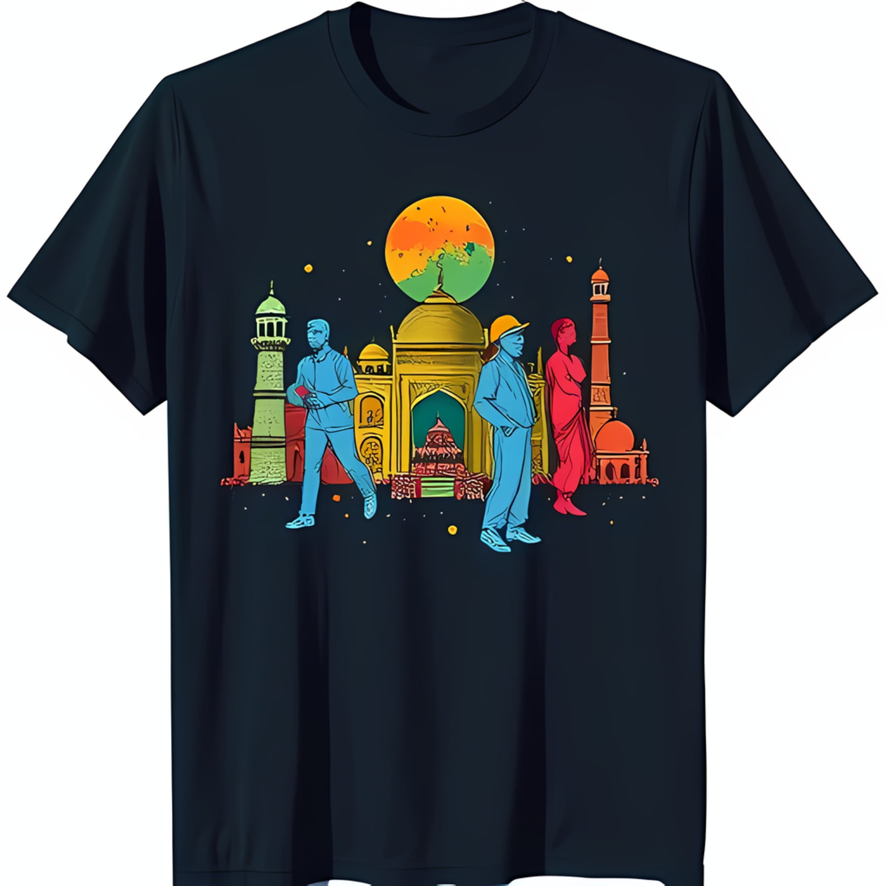 Vibrant Black T-Shirt with Indian Culture Graphic: Taj Mahal ...