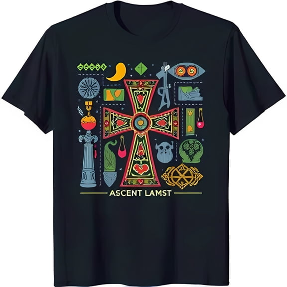 Vibrant Black T-Shirt with Intricate Graphic & Whimsical Design Unique 'Ascent Lamst' Art