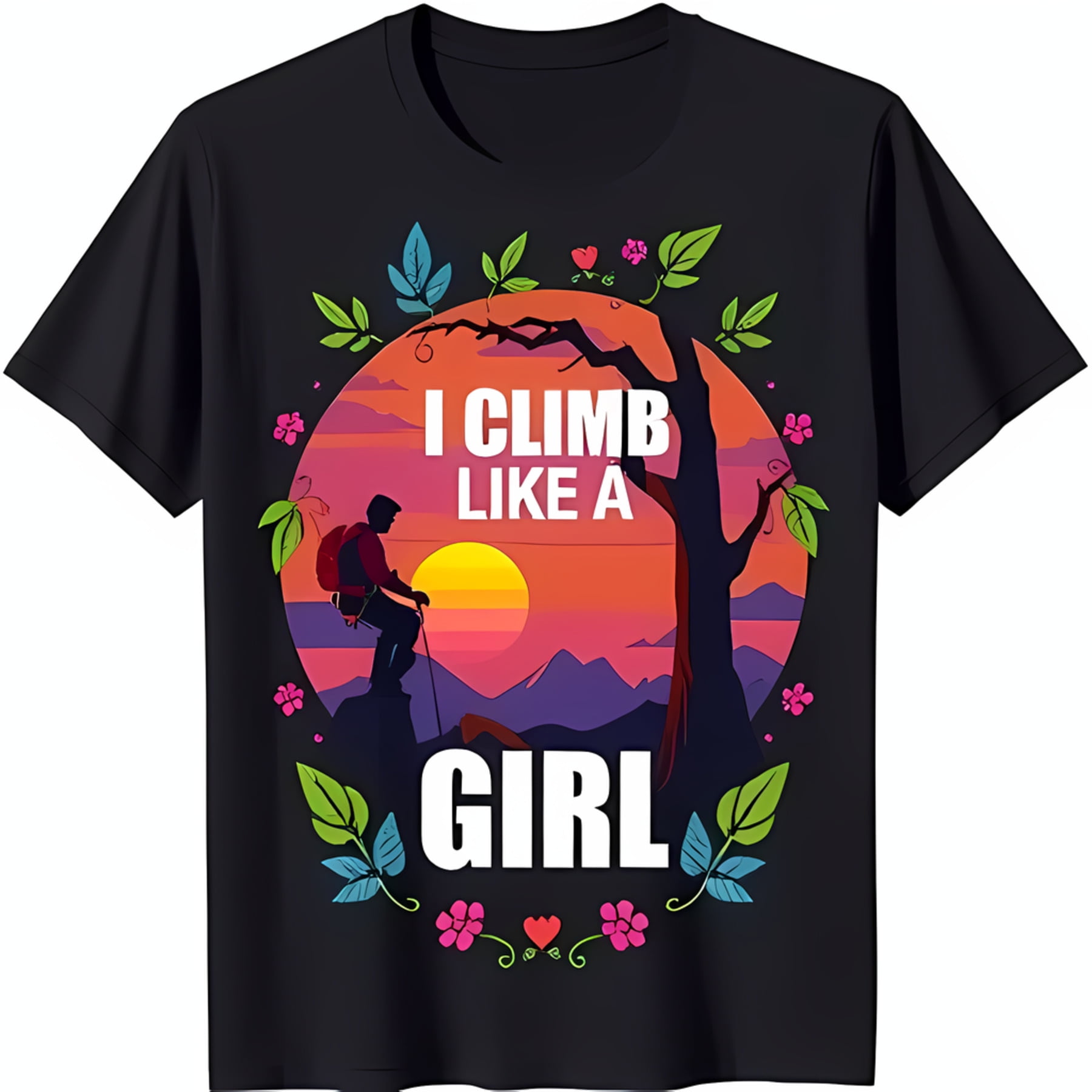 Vibrant Black TShirt with Mountain Climber Graphic & 'I Climb Like a