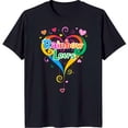 thumbnail image 1 of Vibrant Black T-Shirt with Rainbow Heart Graphic & Colorful Swirls, 1 of 5