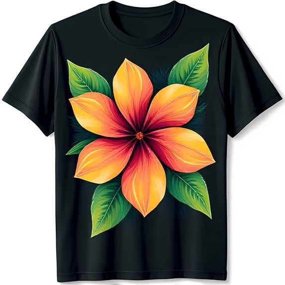 Vibrant Black T-Shirt with & Red Flower Chest Graphic