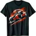 thumbnail image 1 of Vibrant Black T-Shirt with Red Race Car Design on Fiery Background Speed & Power, 1 of 5