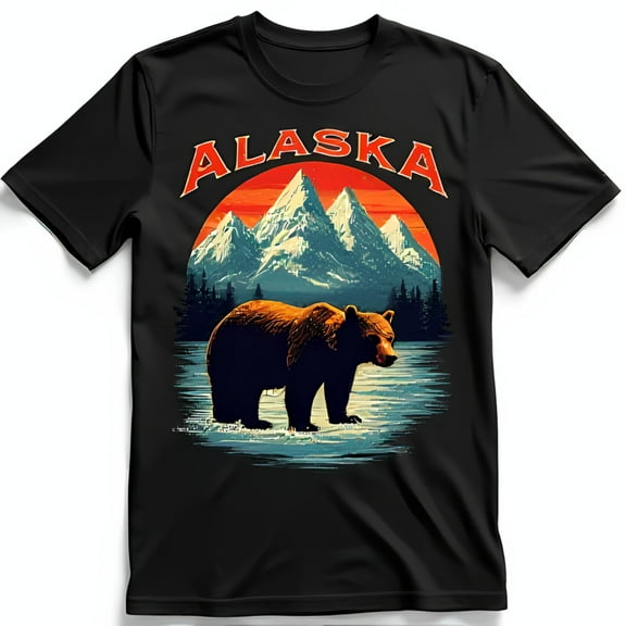 Vibrant Black T-Shirt with Scenic Alaskan Bear Graphic & Bold 'ALASKA' Design