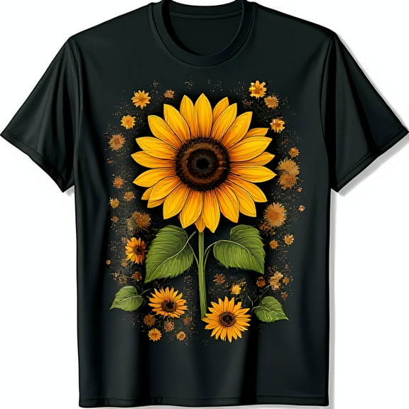 Vibrant Black T-Shirt with Stunning Sunflower Design Floral Graphic Tee