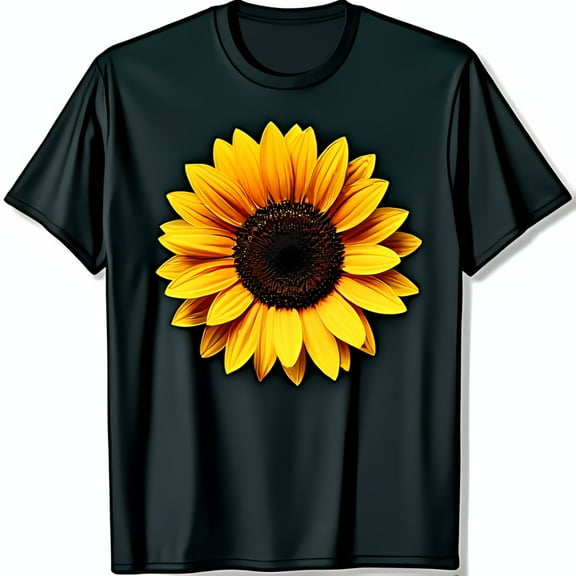 Vibrant Black T-Shirt with Yellow Sunflower Chest Graphic