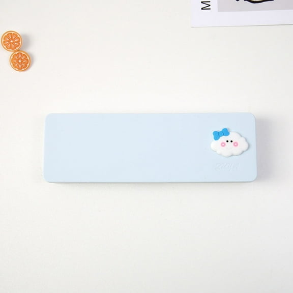 Vibrant Blue Cartoon PVC Pencil Box with Button Closure & Round Contour Design, Whimsical Stackable Storage Case for Art Essentials Carrier