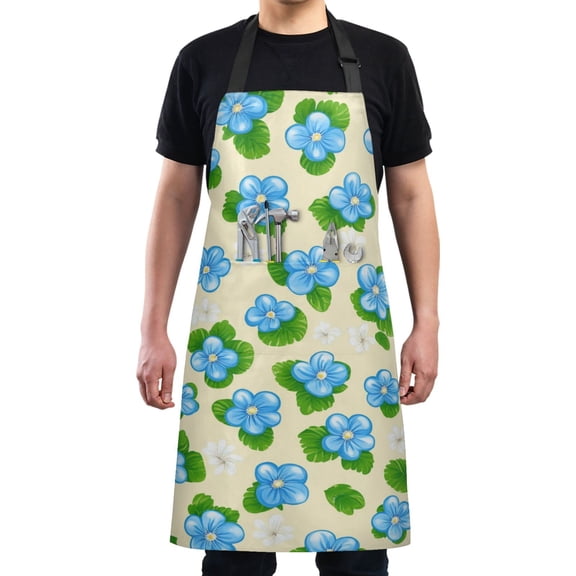 Vibrant Blue Flower Chef Kitchen Apron with Pockets for Women Waterproof Aprons for Cooking Baking