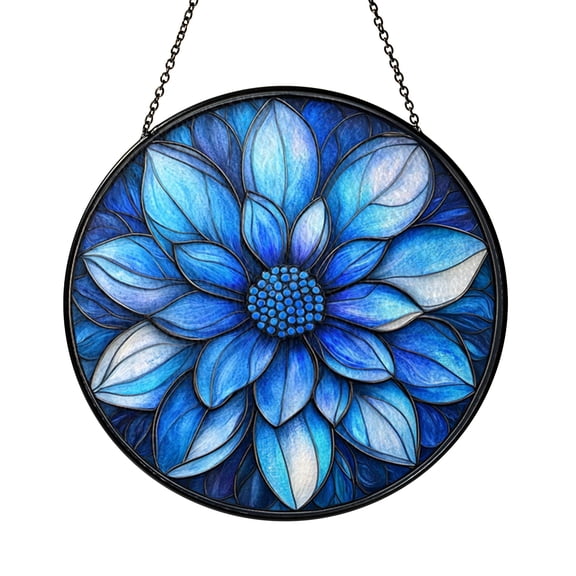Vibrant Blue Lotus Stained Glass Panel, Elegant Floral Window Art Decor for Refined Botanical Home Styling