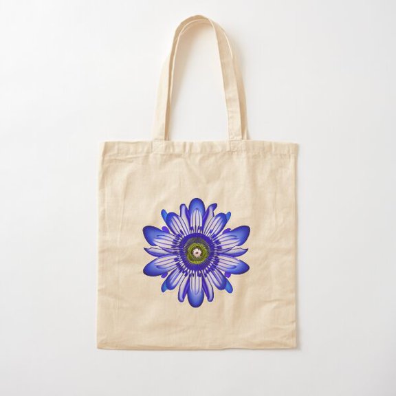 Vibrant Blue Passion Flower Canvas Tote Bags, Reusable Shopping Bag