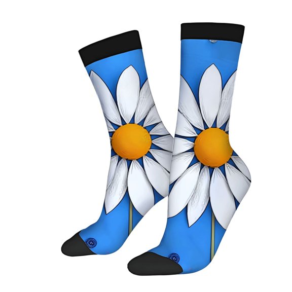 Vibrant Blue Pattern Socks - 2 Pairs of Unisex Trendy Socks with Colorful Design Black Trim & Toe Caps for All Seasons