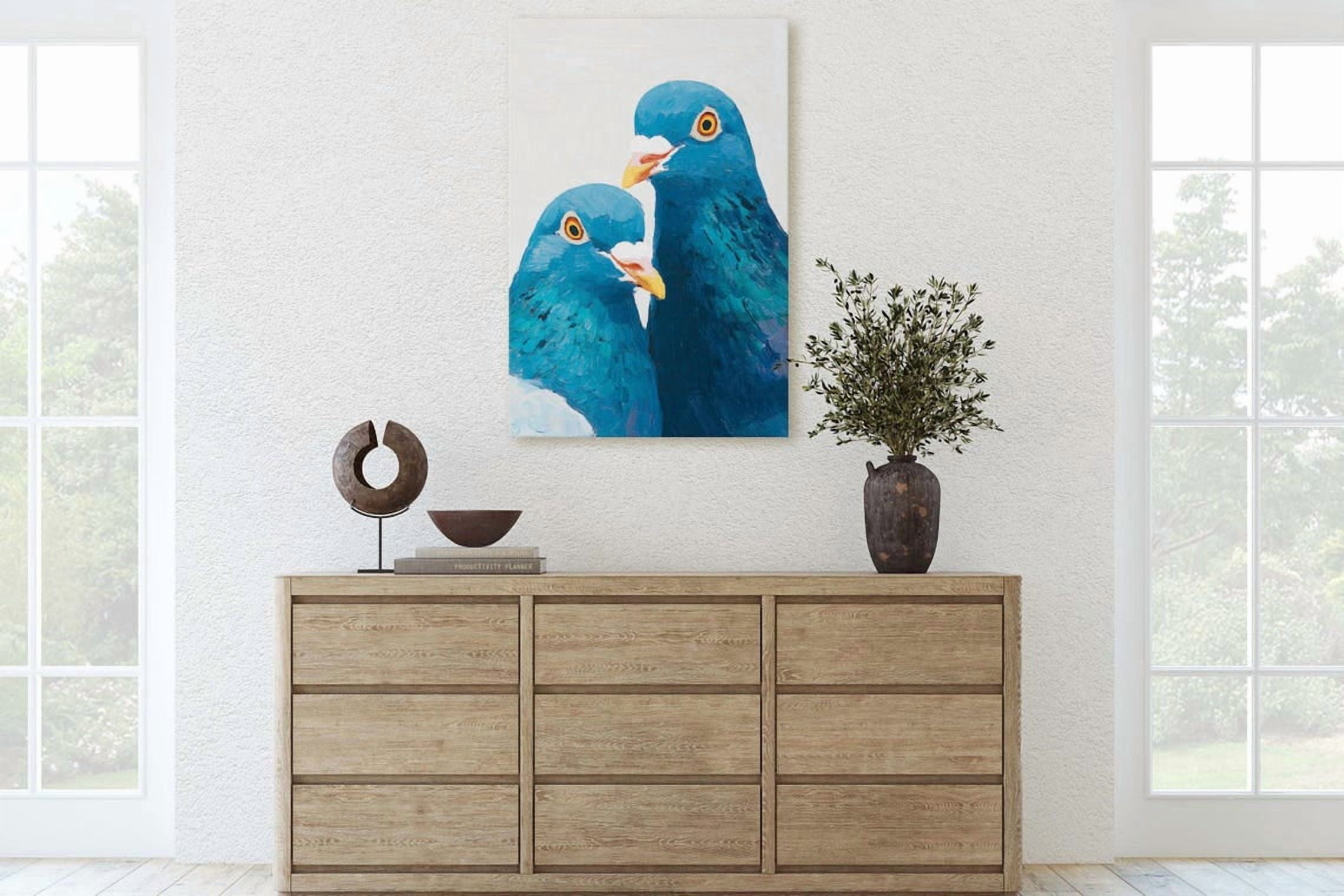 Vibrant Blue Pigeons Wall Art Print, Expressive Bird Portrait And ...
