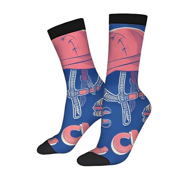 Vibrant Blue & Pink Unisex Socks - 2 Pairs with Unique Helmet-Inspired Design Illustrations Perfect for All Seasons