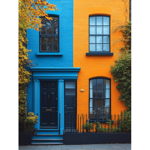 Vibrant Blue and Orange House Canvas Print/Wall Art Perfect for Living Room Bedroom Hallway Kitchen and Office Decoration.