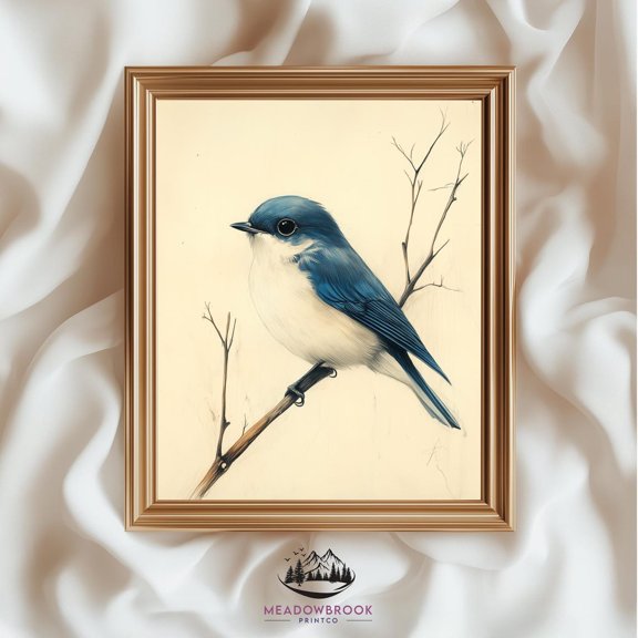 Vibrant Bluebird Branch Unframed Paper Print