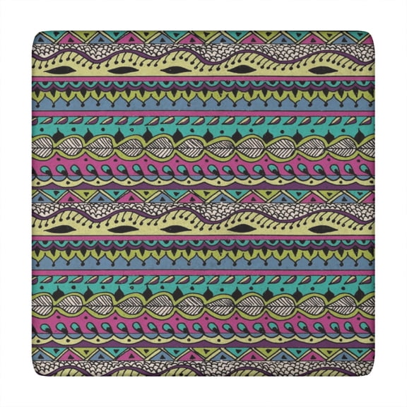 Vibrant Bohemian Floral Design Table Cover, 34x34 Inch Square Stretch Tablecloth for Kitchen, Patio, and Card Tables