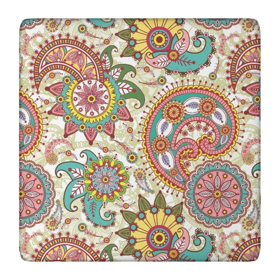Vibrant Bohemian Floral Design Table Cover, 36x36 Inch Square Stretch Tablecloth for Kitchen, Patio, and Card Tables
