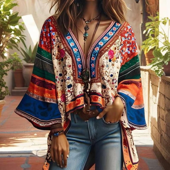 Vibrant Bohemian Patchwork Tunic (S, Beige)