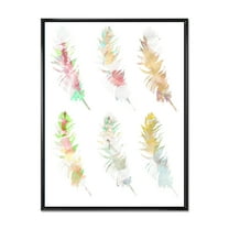 Vibrant Boho Art Feather In Rustic Bright Colors 12 in x 20 in Framed Painting Canvas Art Print, by Designart