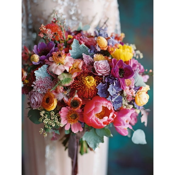 Vibrant Boho Floral Bouquet Canvas Print Wall Art, Decor for Living Room Wedding Bridal Shower Anniversary Engagement Party