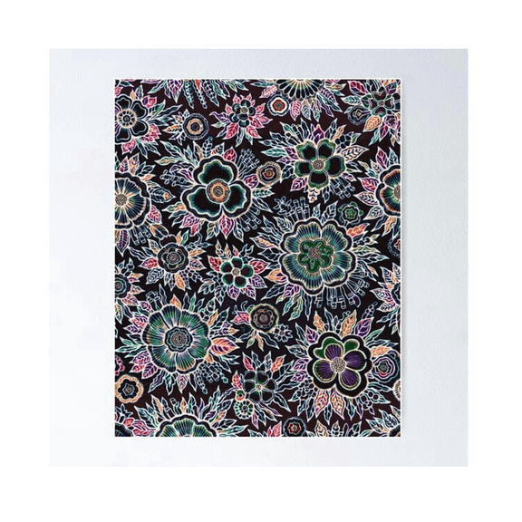 Vibrant Boho Floral Pattern Neon Flower Design Psychedelic Hestia Poster