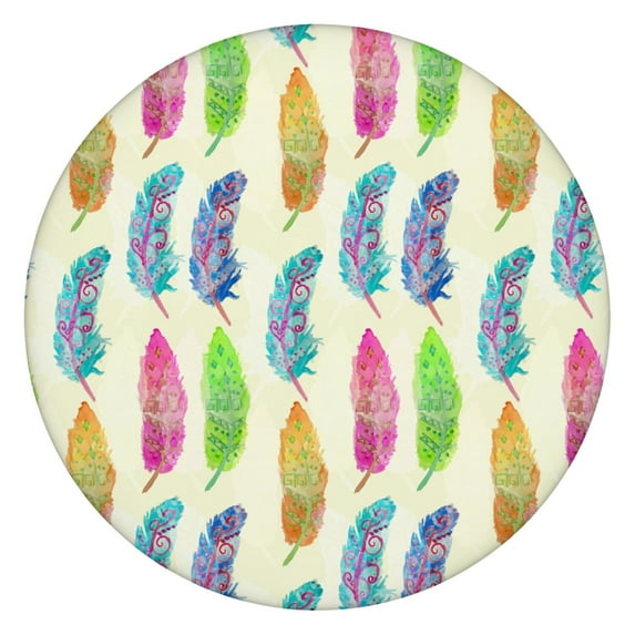 Vibrant Boho Floral Print Elastic Border Tablecloth - Stretchable Round Table Cover for Dining - Fits 52 to 56 Inch