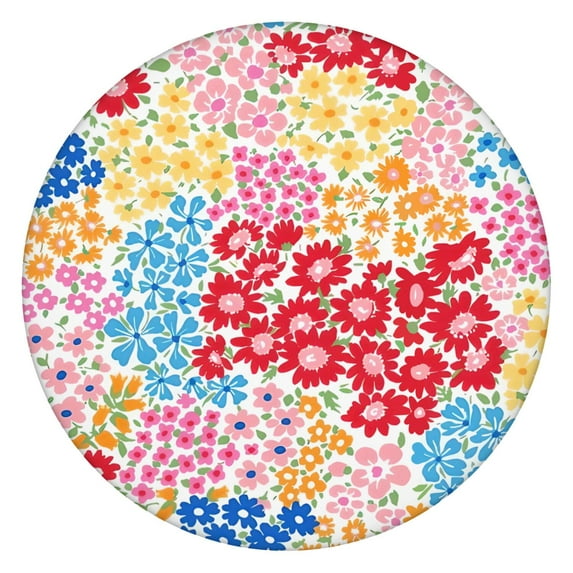 Vibrant Boho Floral Print Elastic Hem Tablecloth - Round Table Cover for Kitchen Patio - Fits 52 to 56 Inch
