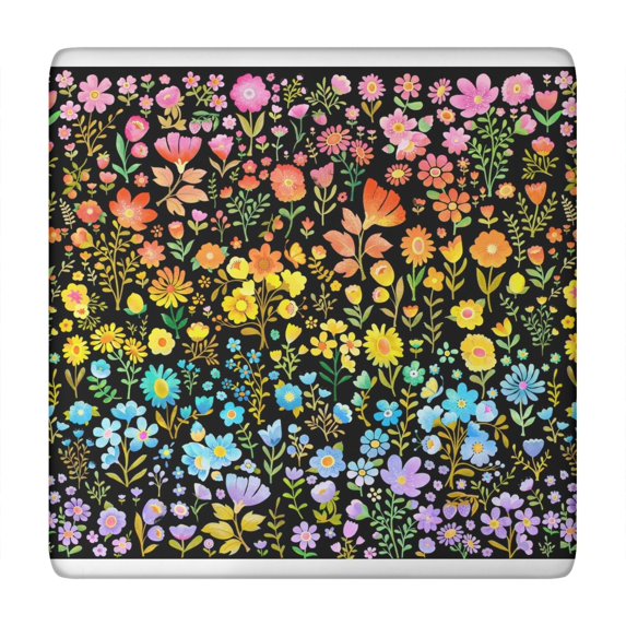 Vibrant Boho Flowers Design Elastic Tablecloth, 34 Inch Square Washable Fabric Cover for Kitchen Breakfast Nook and Party Decor