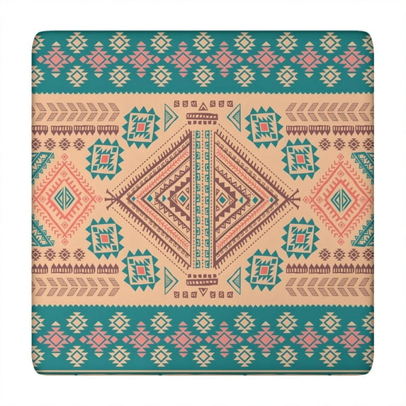 Vibrant Boho Print Square Table Cover 34x34 Inch Elastic Tablecloth with Fitted Hem for Card Tables Durable Fabric