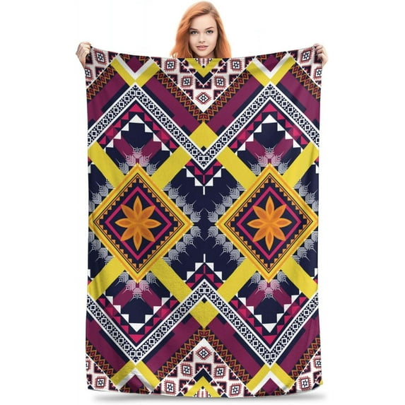 Vibrant Boho Tribal Soft Throw Blanket - Plush, Warm, Lightweight Flannel, Cozy for Couch, Bed, Travel - Anti-Pilling, Comfy for Bedroom, Living Room, Outdoor Adventures 40in×50in
