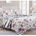 thumbnail image 1 of Vibrant Bold Bright Colorful Rose Watercolor Floral Bloom Purple 3 Piece Queen Microfiber Reversible Quilt Bedding Set, 1 of 6