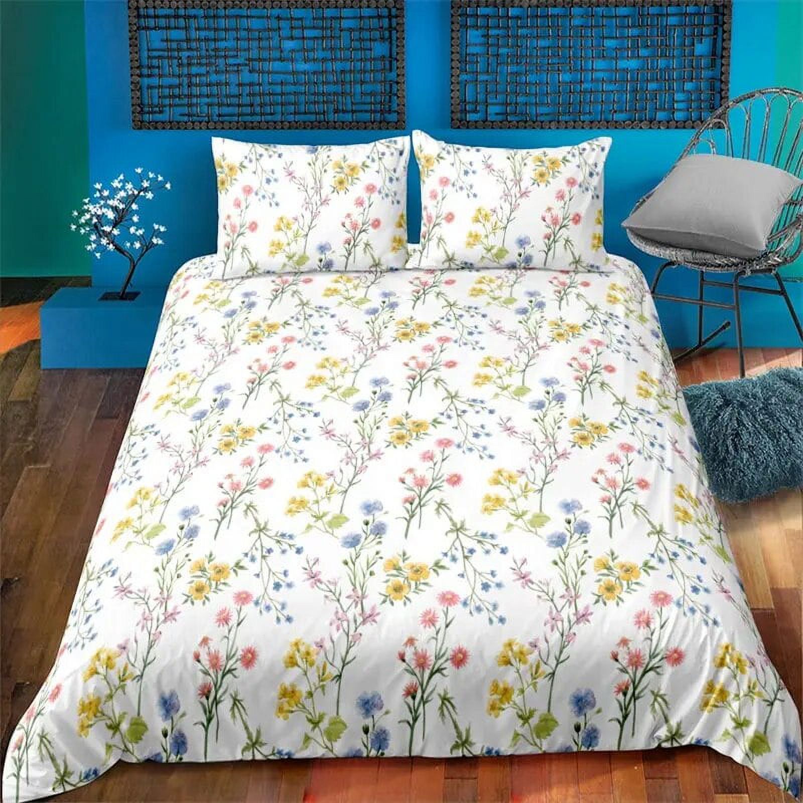Vibrant Botanical Floral Duvet Cover Lotus Flower Leaves Bedding Set
