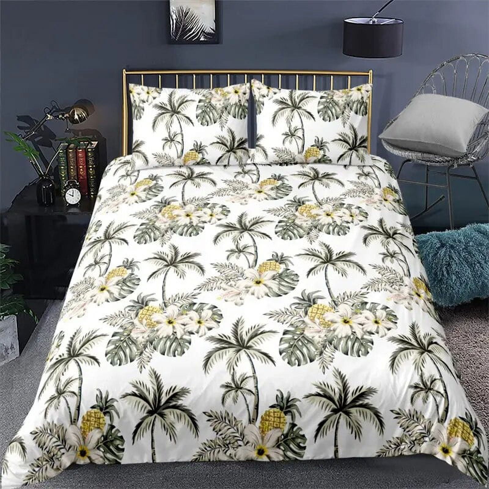 Vibrant Botanical Floral Duvet Cover Lotus Flower Leaves Bedding Set