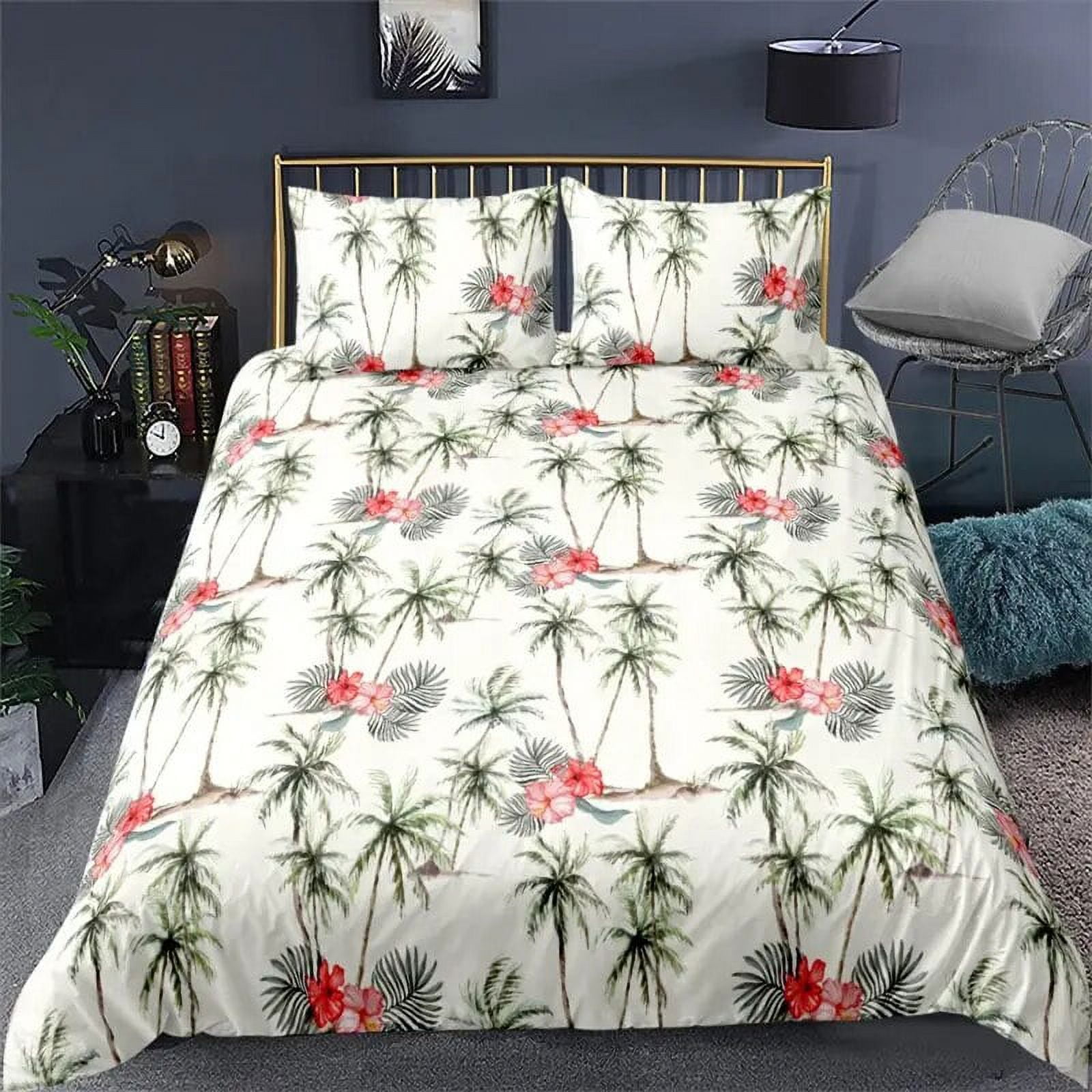 Vibrant Botanical Floral Duvet Cover Twin Size Lotus Flower Leaves
