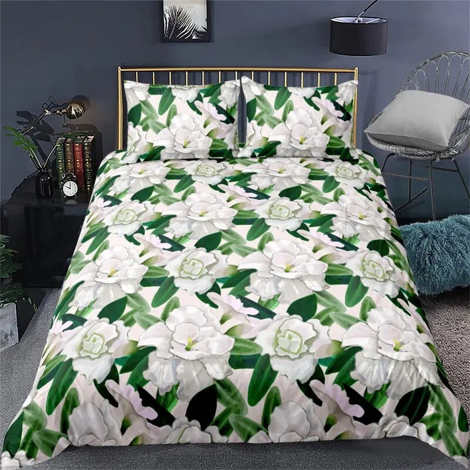 Vibrant Botanical Floral Duvet Cover Twin Size Lotus Flower Leaves