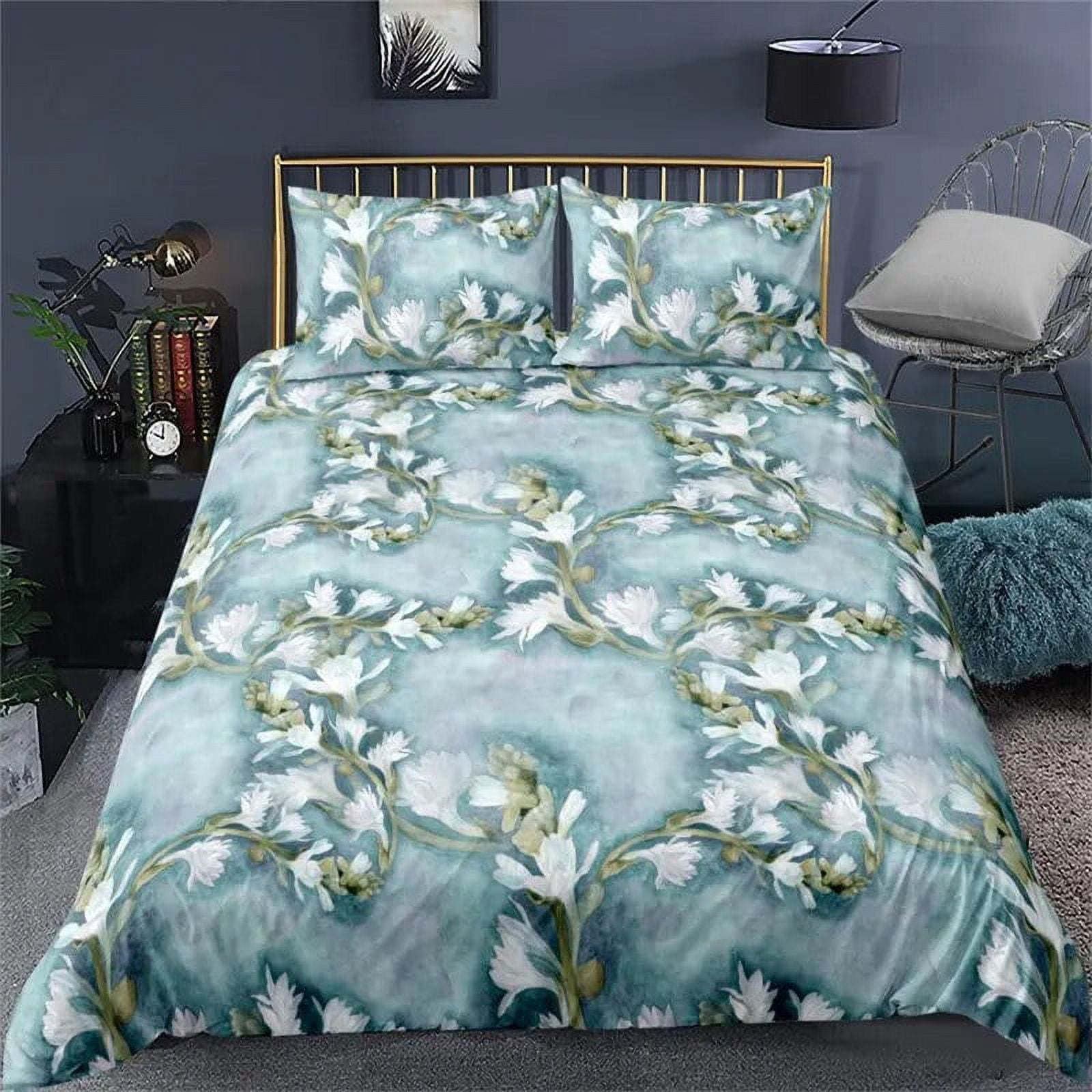 Vibrant Botanical Floral Duvet Cover Twin Size Lotus Flower Leaves