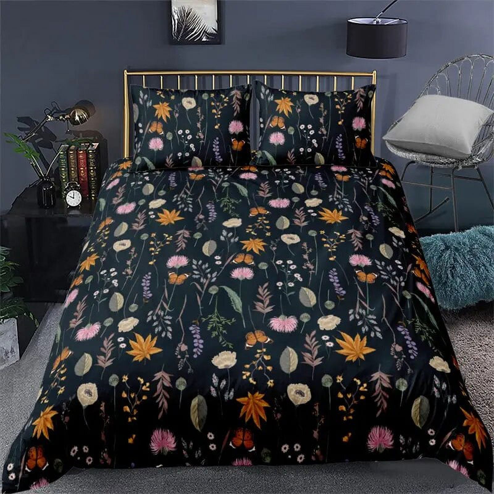 Vibrant Botanical Floral Duvet Cover Twin Size Lotus Flower Leaves