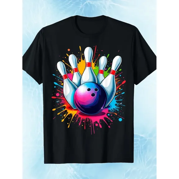 Vibrant Bowling Graphic T-Shirt for Women, 100% Cotton Short Sleeve, Round Neck