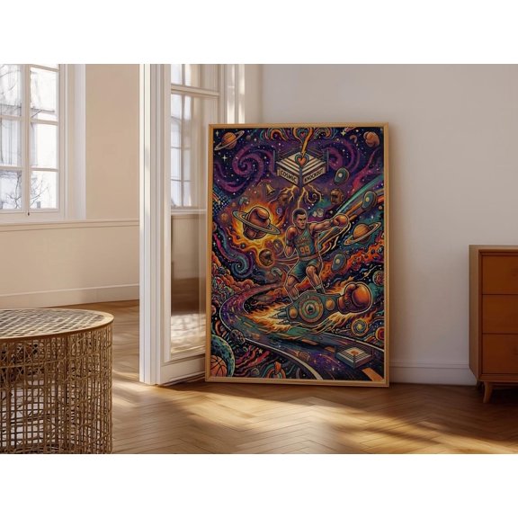 Vibrant Boxer In Cosmic Surreal Planets Rings And Celestial Themes Dynamic Energetic Universe Boxing Scene Wall Art