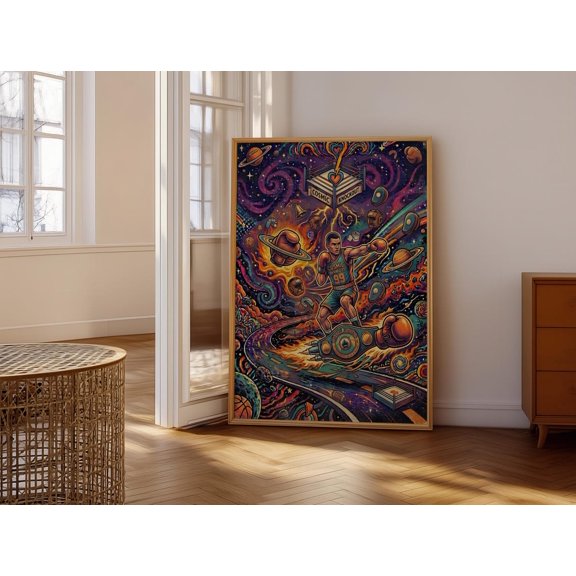 Vibrant Boxer In Cosmic Surreal Planets Rings And Celestial Themes Dynamic Energetic Universe Boxing Scene Wall Art