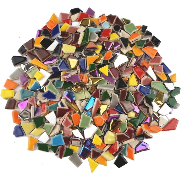 Vibrant Broken Ceramic Tiles for Crafts Mosaics,Irregular Polished China Tile Scraps Stained Glass Pieces, Mixed Colors- 2Pounds/0.97 Square Foot