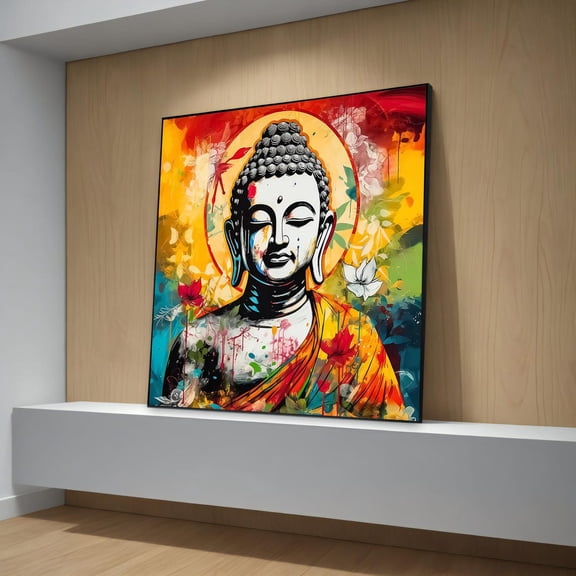 Vibrant Buddha Canvas Painting – Spiritual Wall Art Gift, Inspiring Colorful Buddha Artwork For Wall Decor, Perfect For Luxurious Home Decor, Unframed Poster Size 8x12