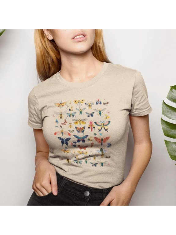 Vibrant Bugs and Moths Bella & Canvas "Women's Favorite" Slim Cut Tee, Insect Lover Gift, Women's Lightweight Cotton T-shirt, Forestcore