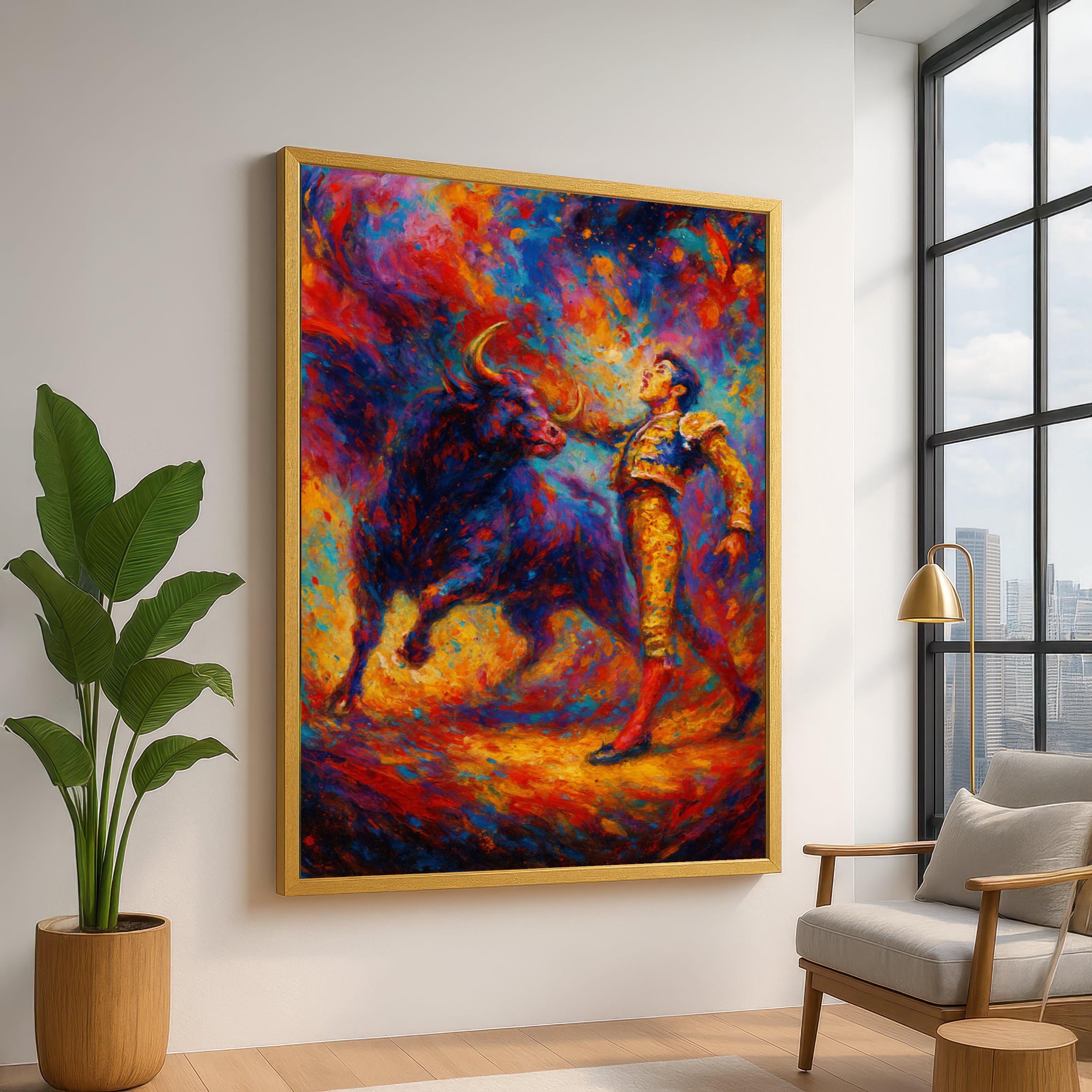 Vibrant Bullfight Scene Wall Art, Colorful Matador, Abstract Spanish ...