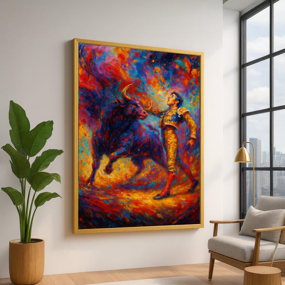 Vibrant Bullfight Scene Wall Art, Colorful Matador, Abstract Spanish Bullfighter, Dynamic Home Decor, Ready To Hang UNFRAMED Poster, Wall Art for Decor, Present, 8x12