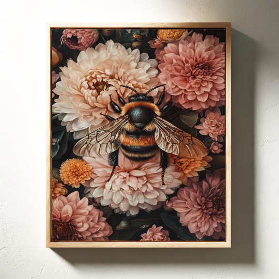 Vibrant Bumblebee On Soft Floral Blooms - Stunning Nature-Inspired Wall Art For Unique Home And Office Decor Wall Art, Modern Wall Decor, 16x24 UNFRAMED