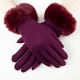 thumbnail image 1 of Vibrant Burgundy Winter Gloves with Plush Faux Fur Trim - Fashionable Cold Weather Accessory for Women, 1 of 5